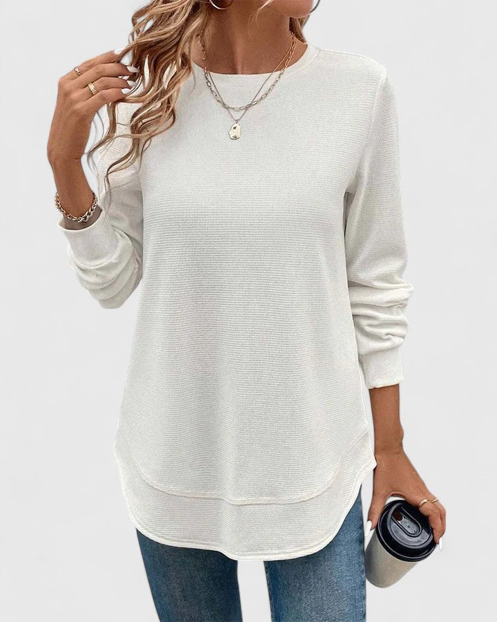 bluse-damen-waffelstrick-rundhals