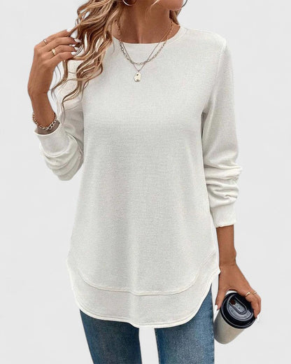 bluse-damen-waffelstrick-rundhals