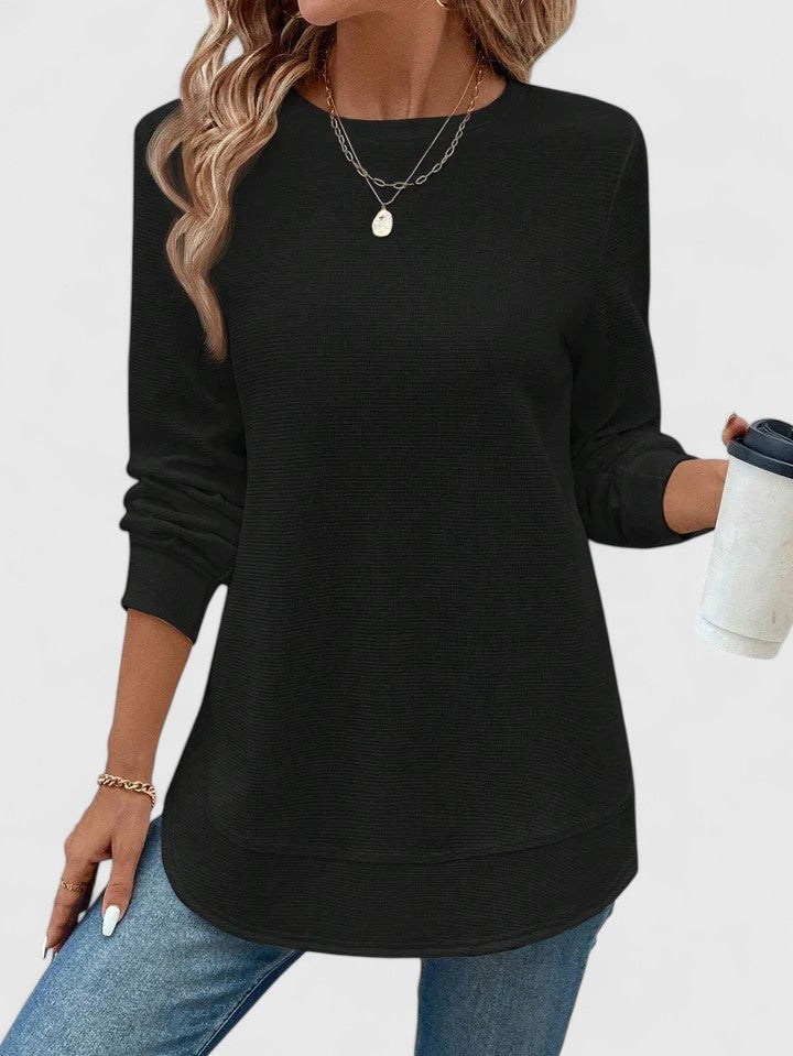bluse-damen-waffelstrick-rundhals