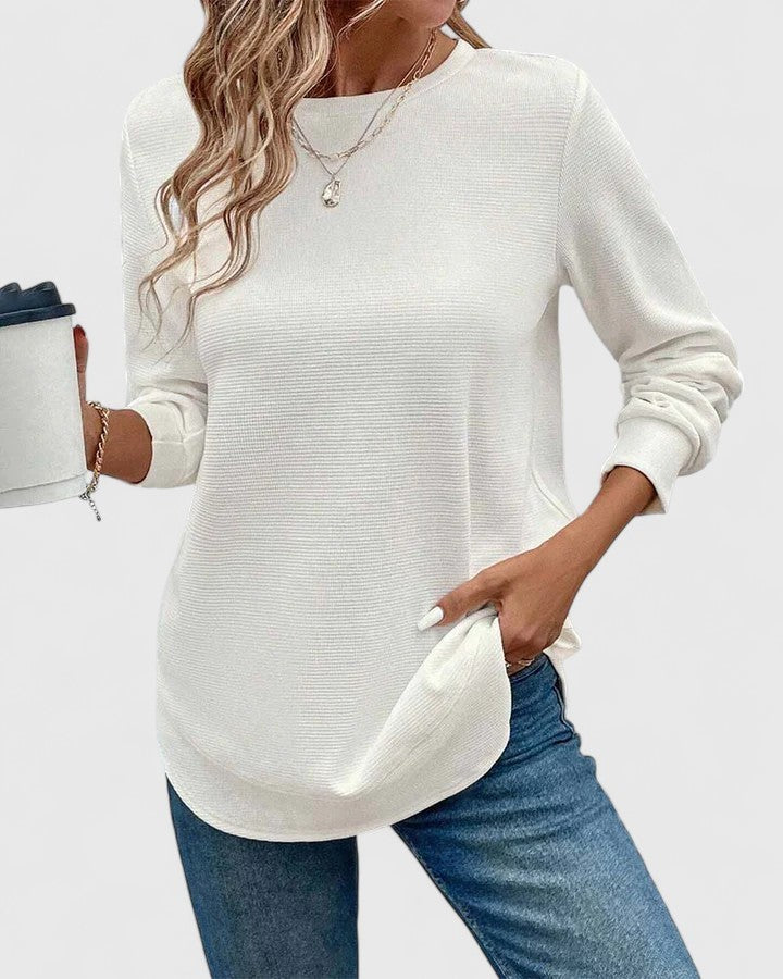 bluse-damen-waffelstrick-rundhals