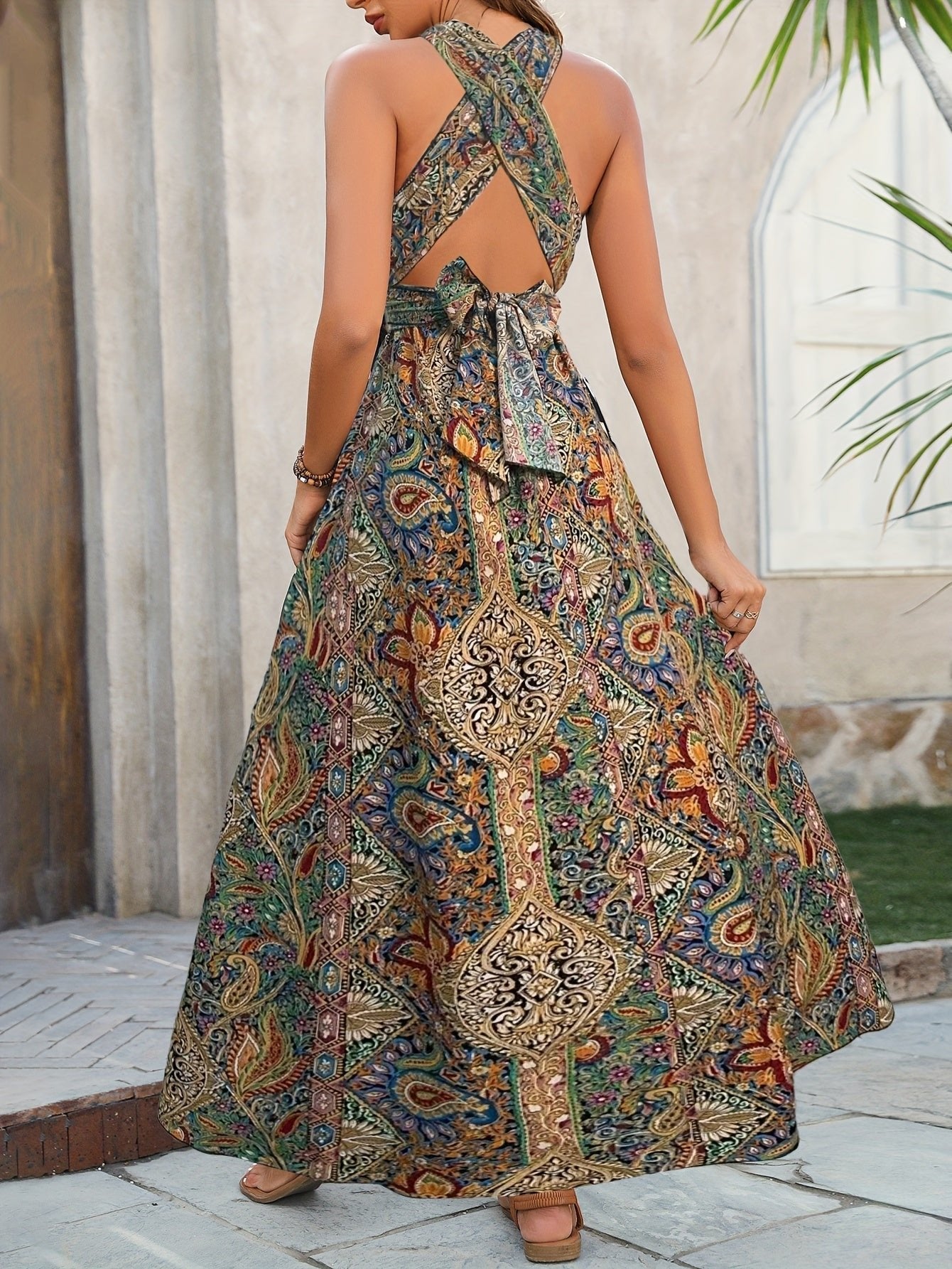 Effortless Maxi Dress for Women Halter Cross-Front Side-Split