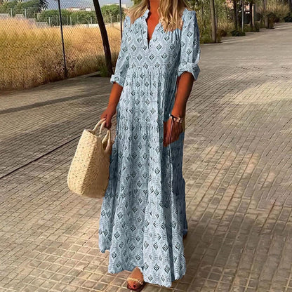 Effortless Maxi Dress for Women V-Neck Printed