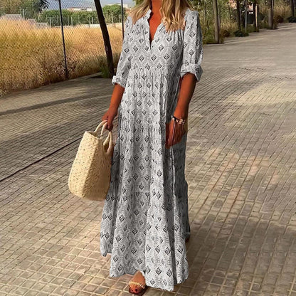 Effortless Maxi Dress for Women V-Neck Printed