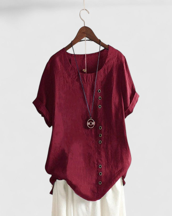 Comfortable Blouse for Women Button-Front Short-Sleeve