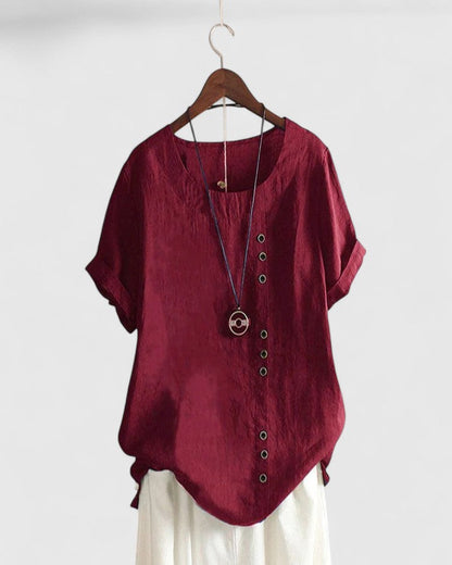 Comfortable Blouse for Women Button-Front Short-Sleeve