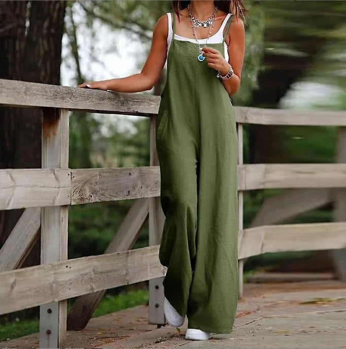 Effortless Overalls for Women Sleeveless Wide-Leg Bib