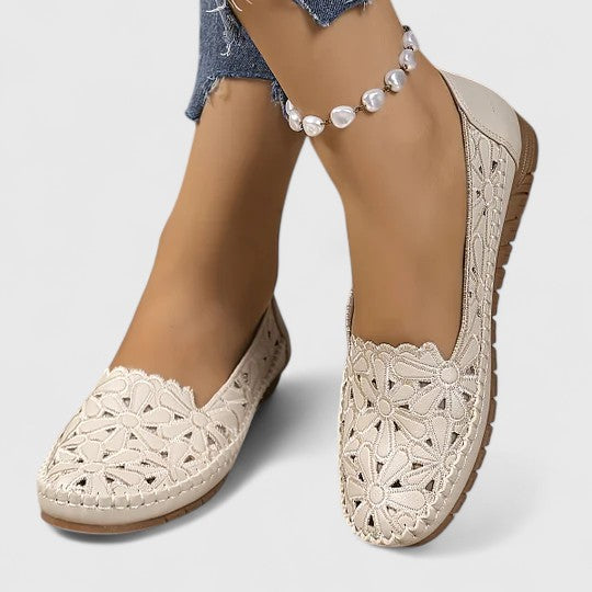 Comfortable Flats for Women Perforated Floral-Cutout Slip-On