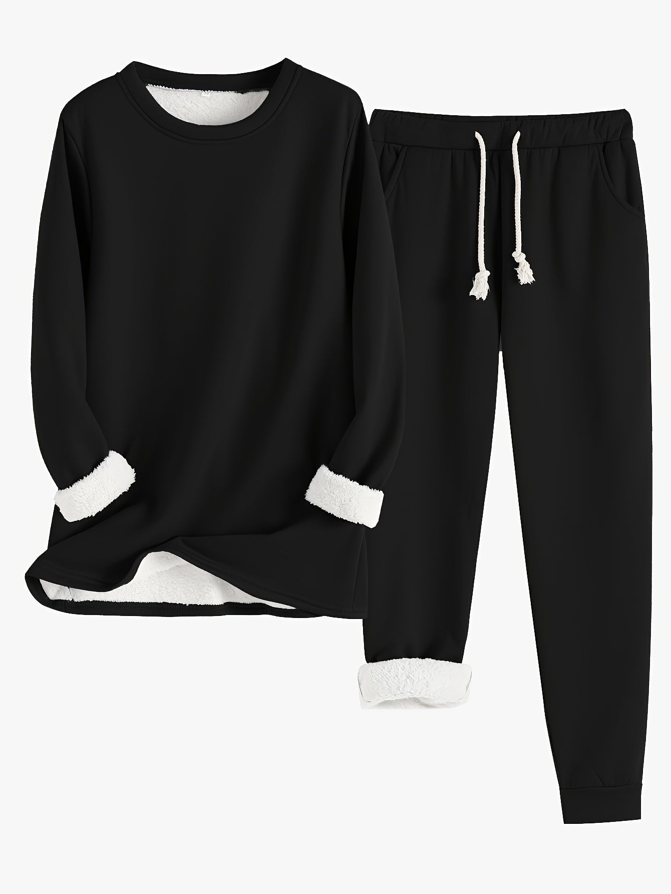 Comfortable Two-Piece Set for Women Fleece-Lined Jogger Drawstring
