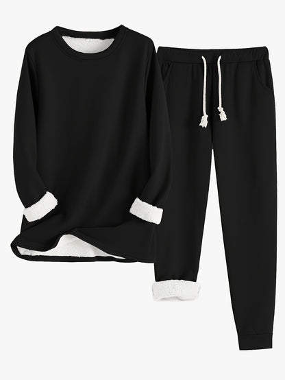 Comfortable Two-Piece Set for Women Fleece-Lined Jogger Drawstring