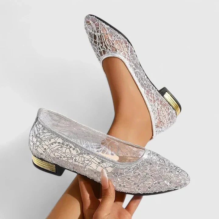 Elegant Lace Flats for Women Floral-Print Pointed-Toe
