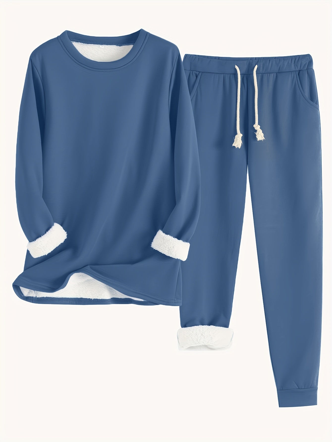 Comfortable Two-Piece Set for Women Fleece-Lined Jogger Drawstring