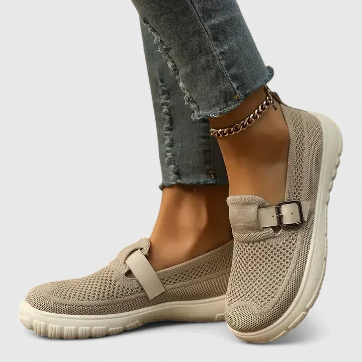 Comfortable Slip-On Sneakers for Women Knit Buckle-Strap