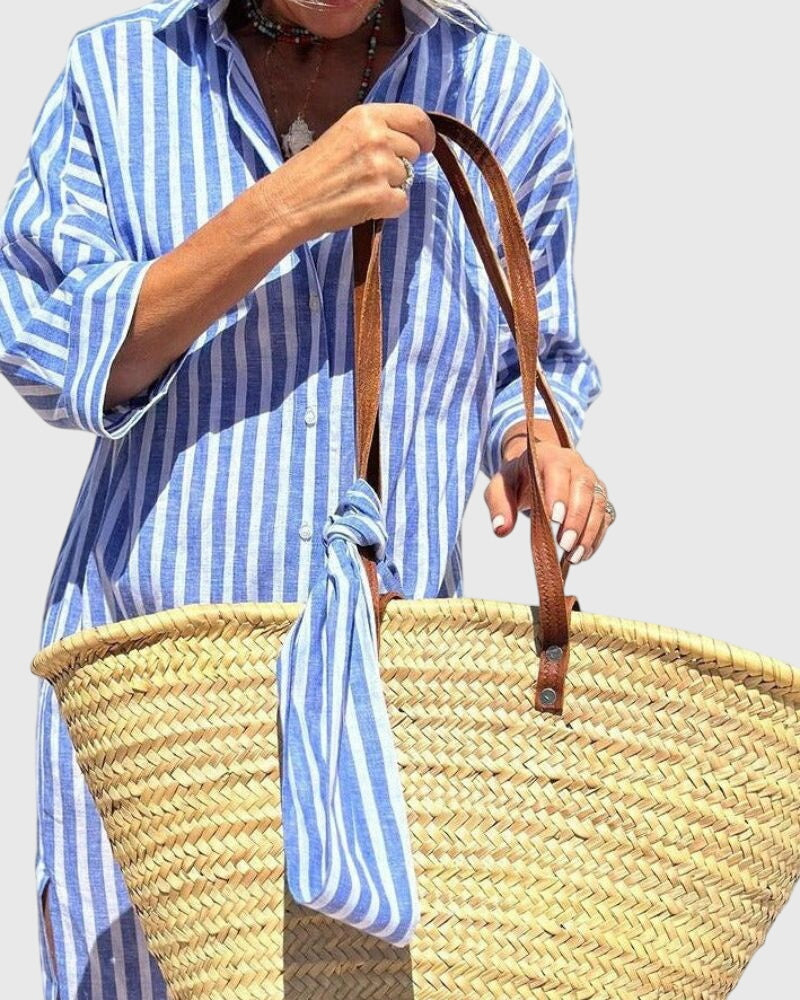 Elegant Shirt Dress for Women Striped Long-Sleeve