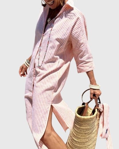 Elegant Shirt Dress for Women Striped Long-Sleeve
