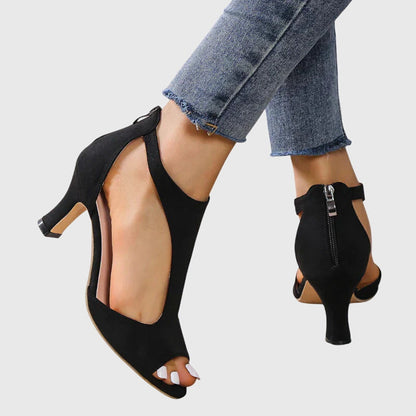 Elegant Booties for Women Cutout Peep-Toe Block-Heel