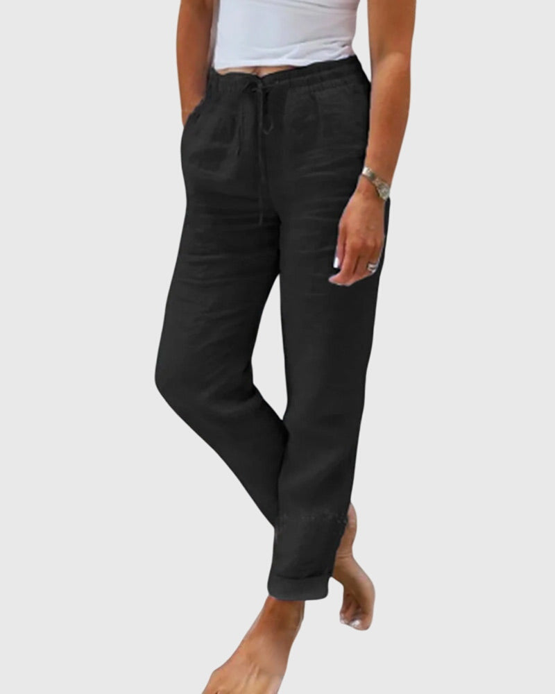 Effortless Linen Pants for Women Drawstring Cuffed-Ankle