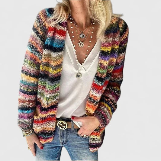 Comfortable Cardigan for Women Striped Open-Front Long-Sleeve