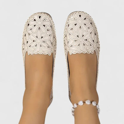 Comfortable Flats for Women Perforated Floral-Cutout Slip-On