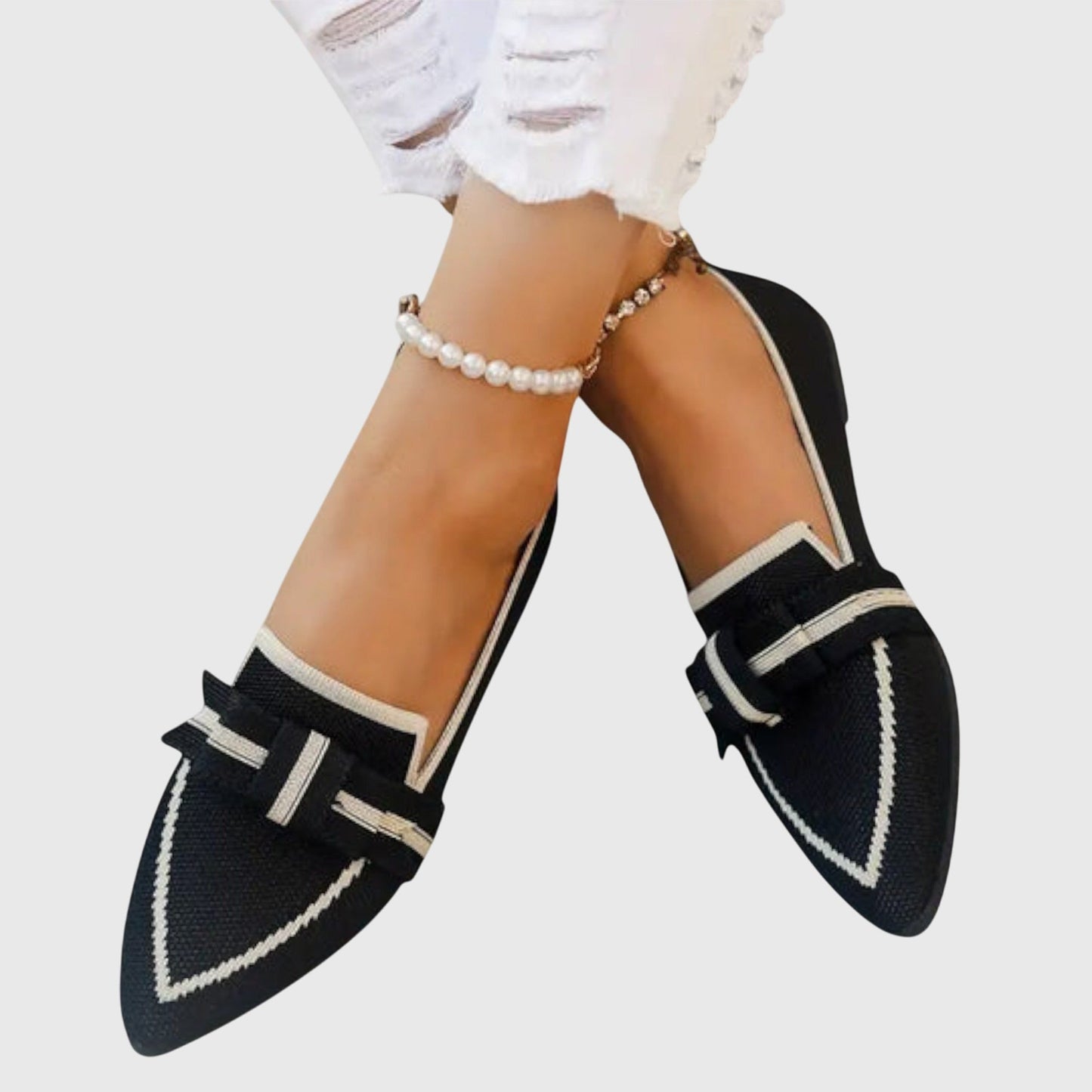 Stylish Loafers for Women Bow-Tie Contrast-Trim Pointed-Toe