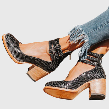 Elegant Ankle Boots for Women Buckle-Strap Block-Heel