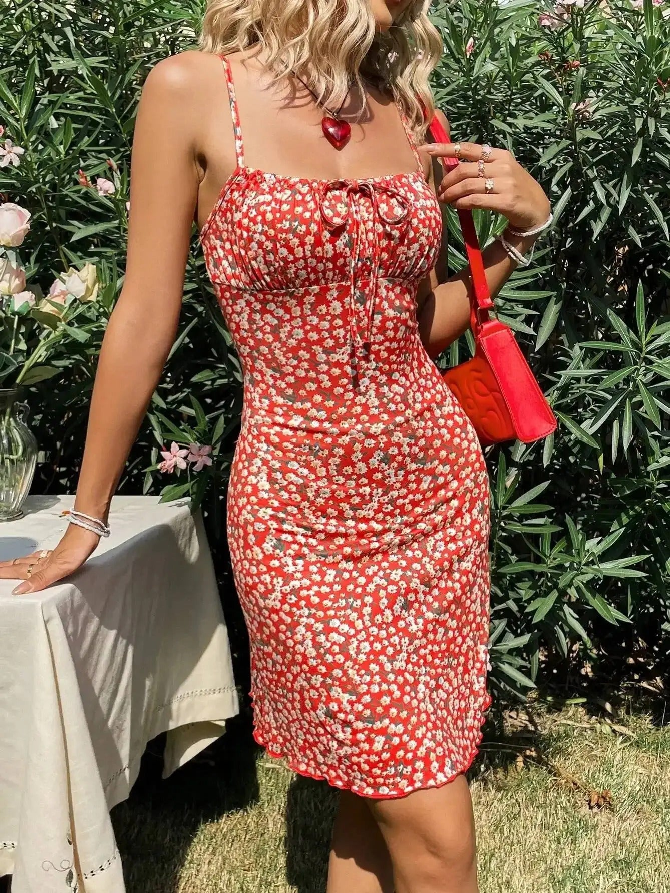 Stylish Mini Dress for Women Floral Ruched Spaghetti-Strap