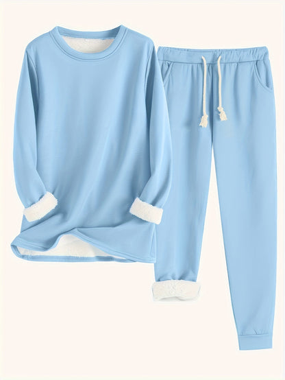 Comfortable Two-Piece Set for Women Fleece-Lined Jogger Drawstring