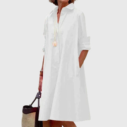 Elegant Shirt Dress for Women Collared Long-Sleeve