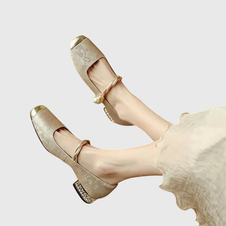 Elegant Flats for Women Buckle-Strap Block-Heel