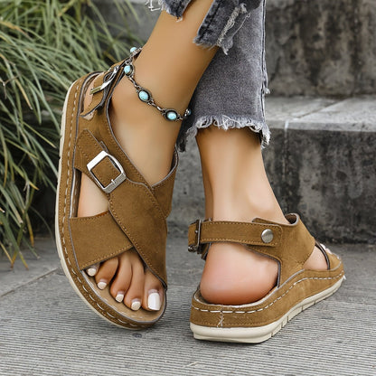 Comfortable Suede Sandals for Women Buckle-Strap Platform