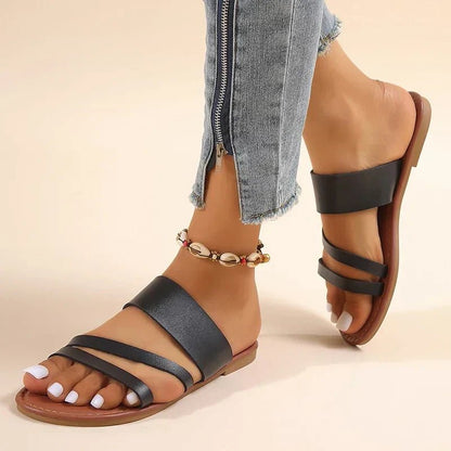Comfortable Flat Sandals for Women Cross-Strap Slip-On