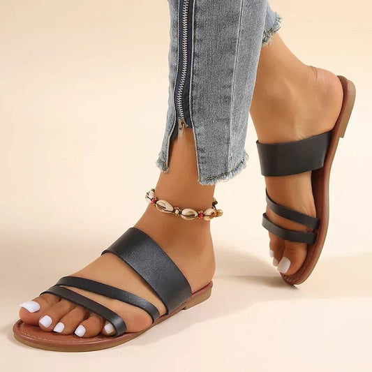 Comfortable Flat Sandals for Women Cross-Strap Slip-On