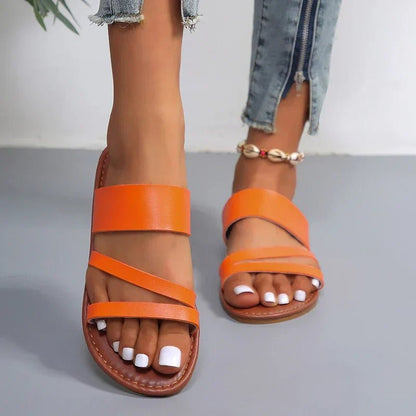 Comfortable Flat Sandals for Women Cross-Strap Slip-On