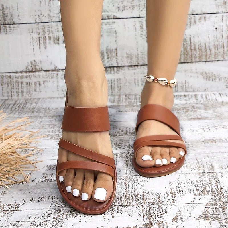 Comfortable Flat Sandals for Women Cross-Strap Slip-On