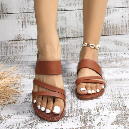 Comfortable Flat Sandals for Women Cross-Strap Slip-On