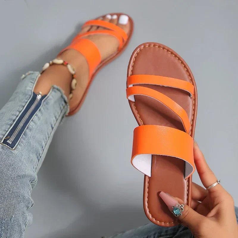 Comfortable Flat Sandals for Women Cross-Strap Slip-On