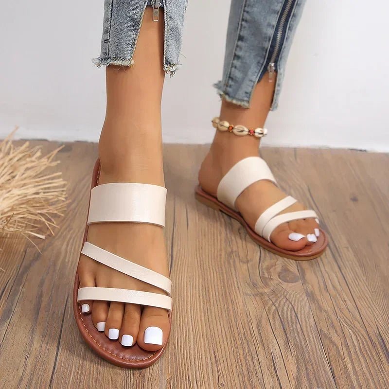 Comfortable Flat Sandals for Women Cross-Strap Slip-On