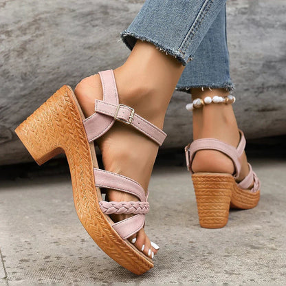 Comfortable Woven Wedge Sandals for Women Cross-Strap Buckle