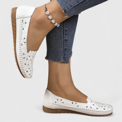 Comfortable Flats for Women Perforated Floral-Cutout Slip-On