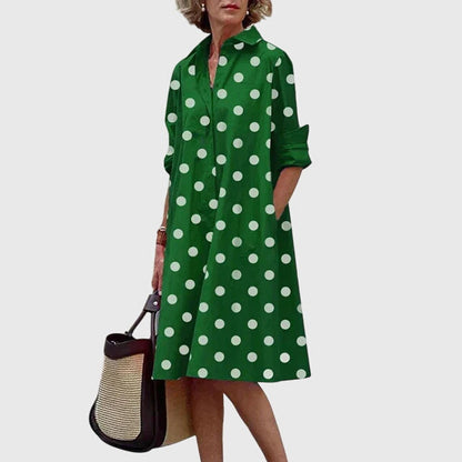 Elegant Shirt Dress for Women Collared Long-Sleeve