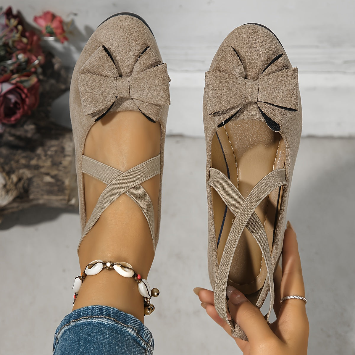 Elegant Flats for Women Crisscross-Strap Bow-Detail
