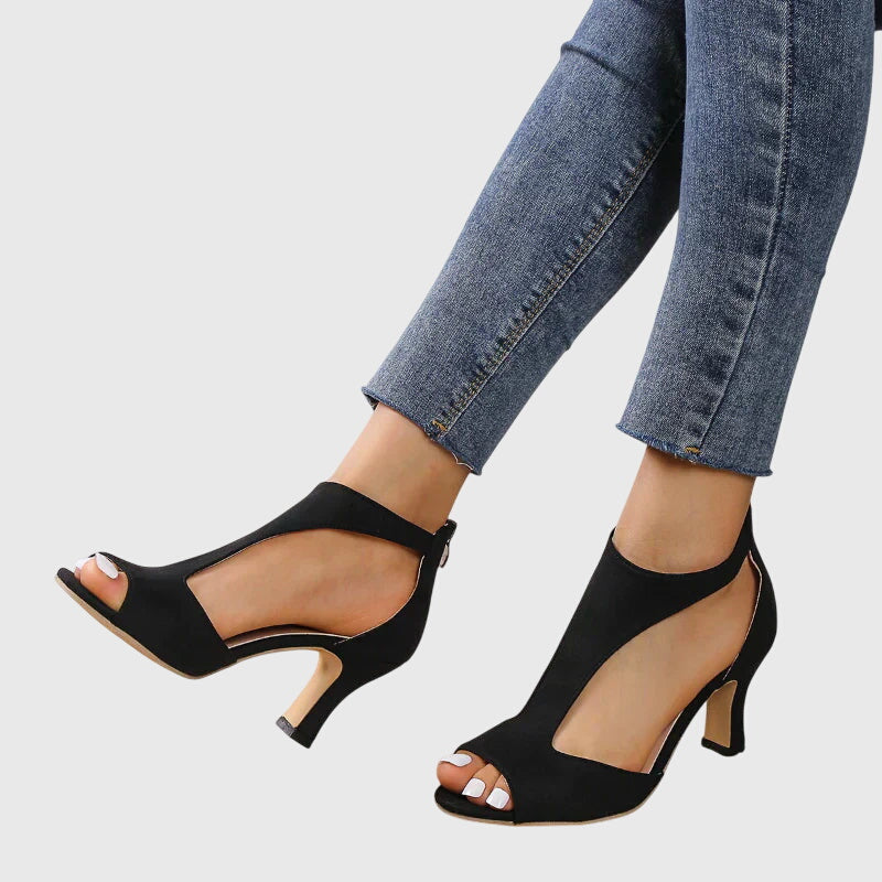 Elegant Booties for Women Cutout Peep-Toe Block-Heel