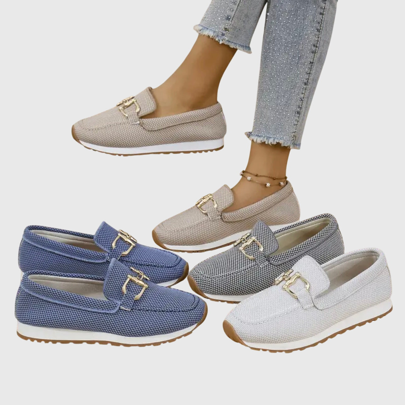 Comfortable Loafers for Women Buckle-Detail Platform Mesh