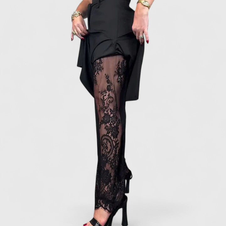 Elegant Wide-Leg Pants for Women Tie-Waist Lace-Trim