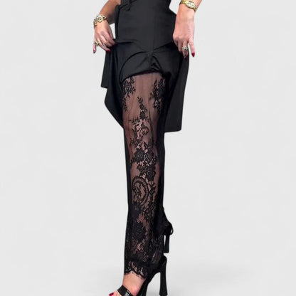 Elegant Wide-Leg Pants for Women Tie-Waist Lace-Trim