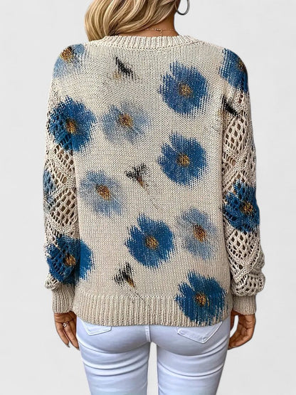 Elegant Pullover Sweater for Women V-Neck Floral-Crochet