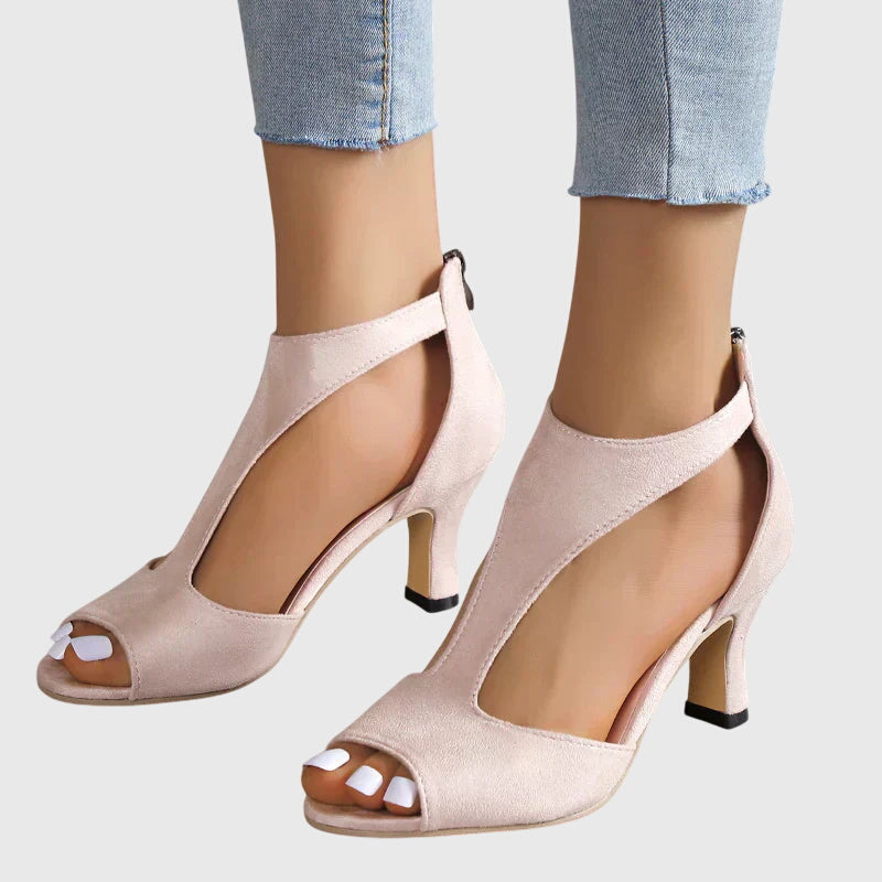 Elegant Booties for Women Cutout Peep-Toe Block-Heel