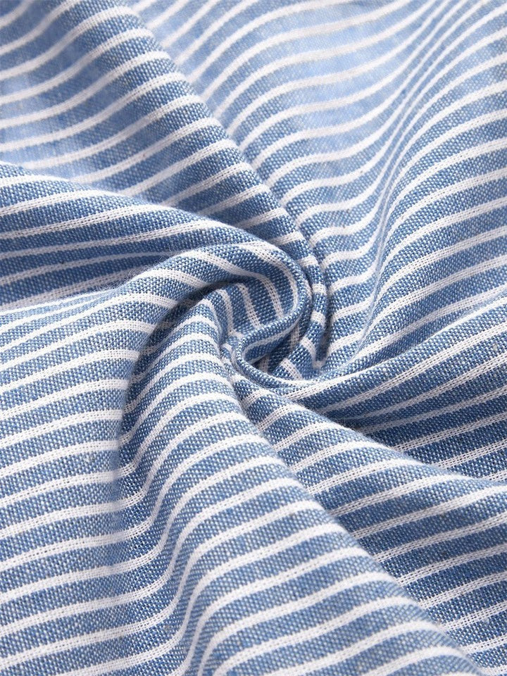 Comfortable Midi Dress for Women Round-Neck Striped Short-Sleeve