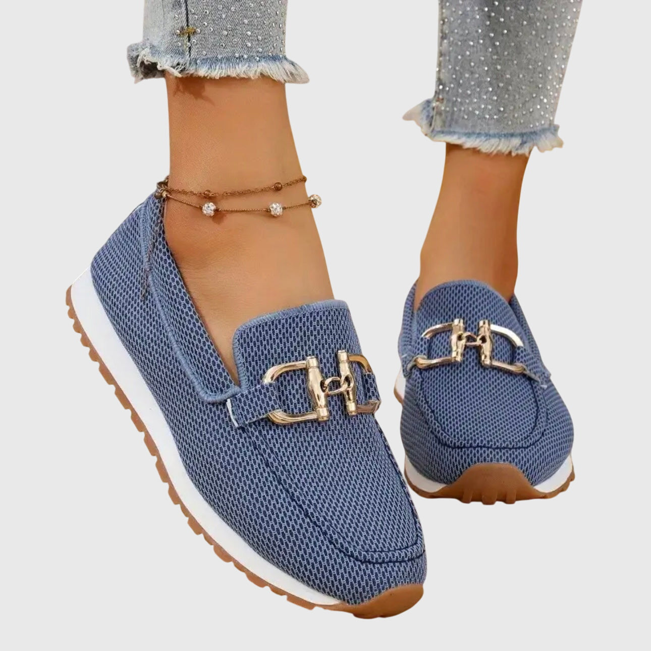 Comfortable Loafers for Women Buckle-Detail Platform Mesh