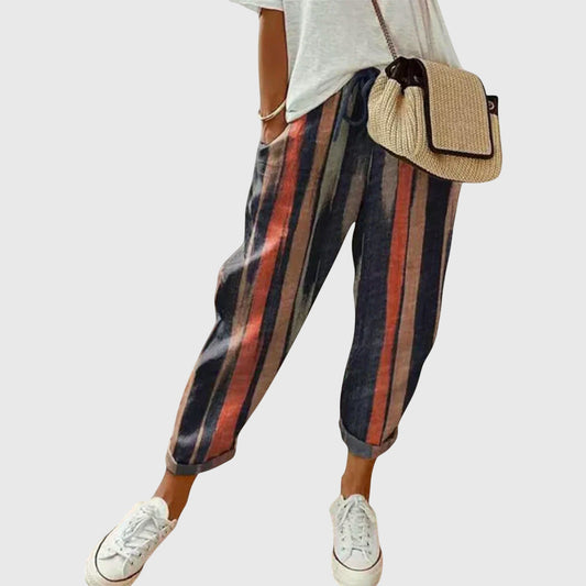 Comfortable Jogger Pants for Women Striped Cuffed-Ankle