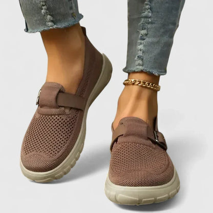 Comfortable Slip-On Sneakers for Women Knit Buckle-Strap